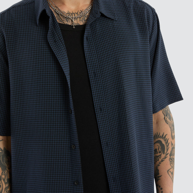 Longneck Shortsleeve Shirt Blue Check