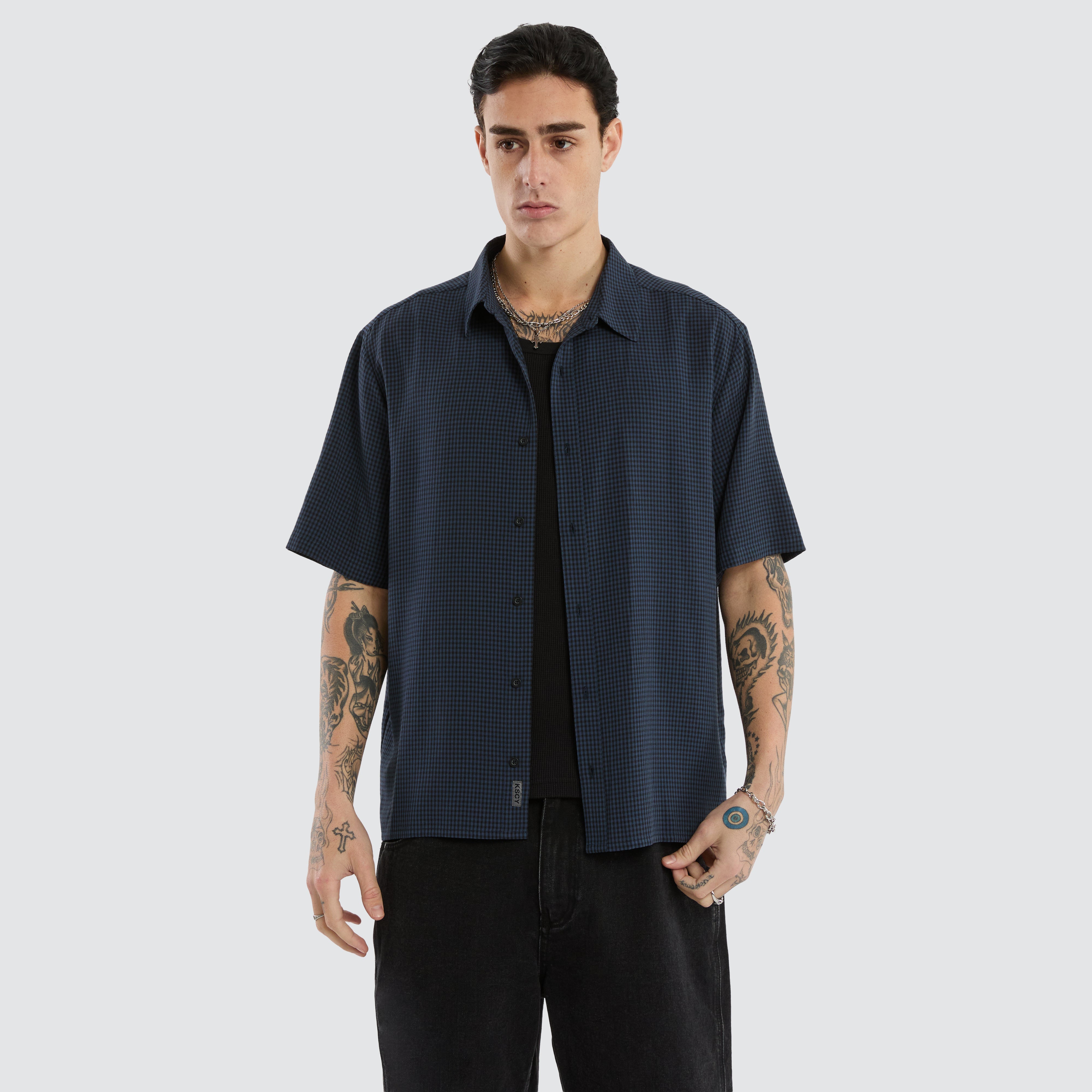 Longneck Shortsleeve Shirt Blue Check | Neverland Store