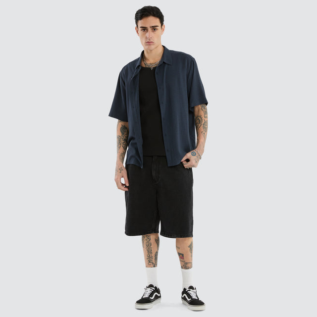 Longneck Shortsleeve Shirt Blue Check