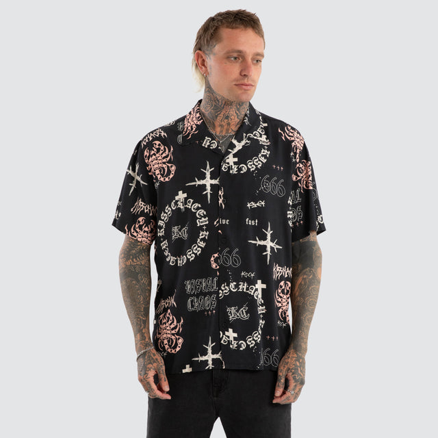 Vegas Resort Shortsleeve Shirt Black Print