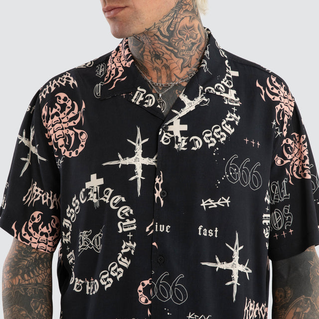 Vegas Resort Shortsleeve Shirt Black Print