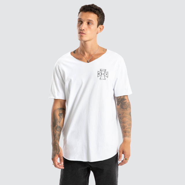 Scrawl Raw V-Neck Tee White