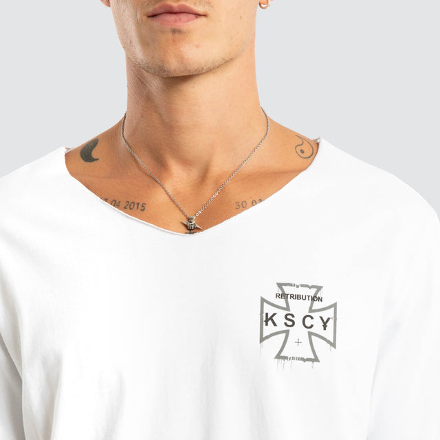 Scrawl Raw V-Neck Tee White