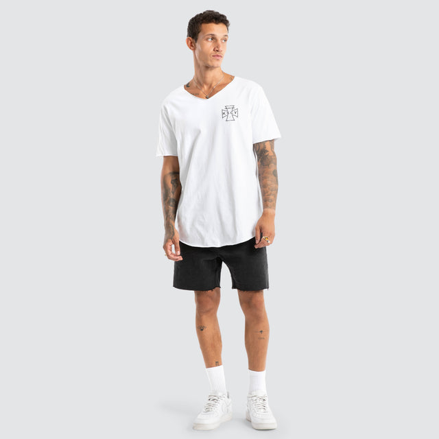 Scrawl Raw V-Neck Tee White