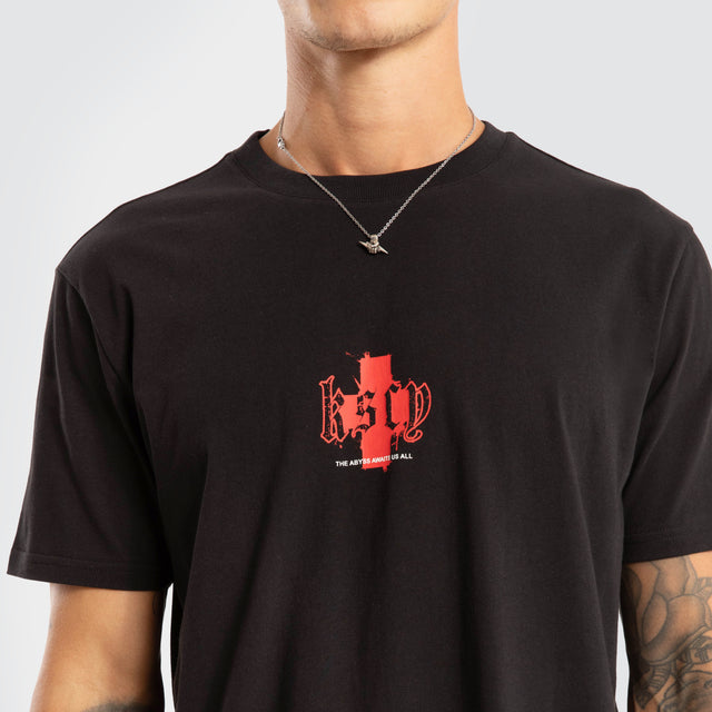 Model wears Purgatory Dual Curved Tee Jet Black T-Shirts Black – image 4