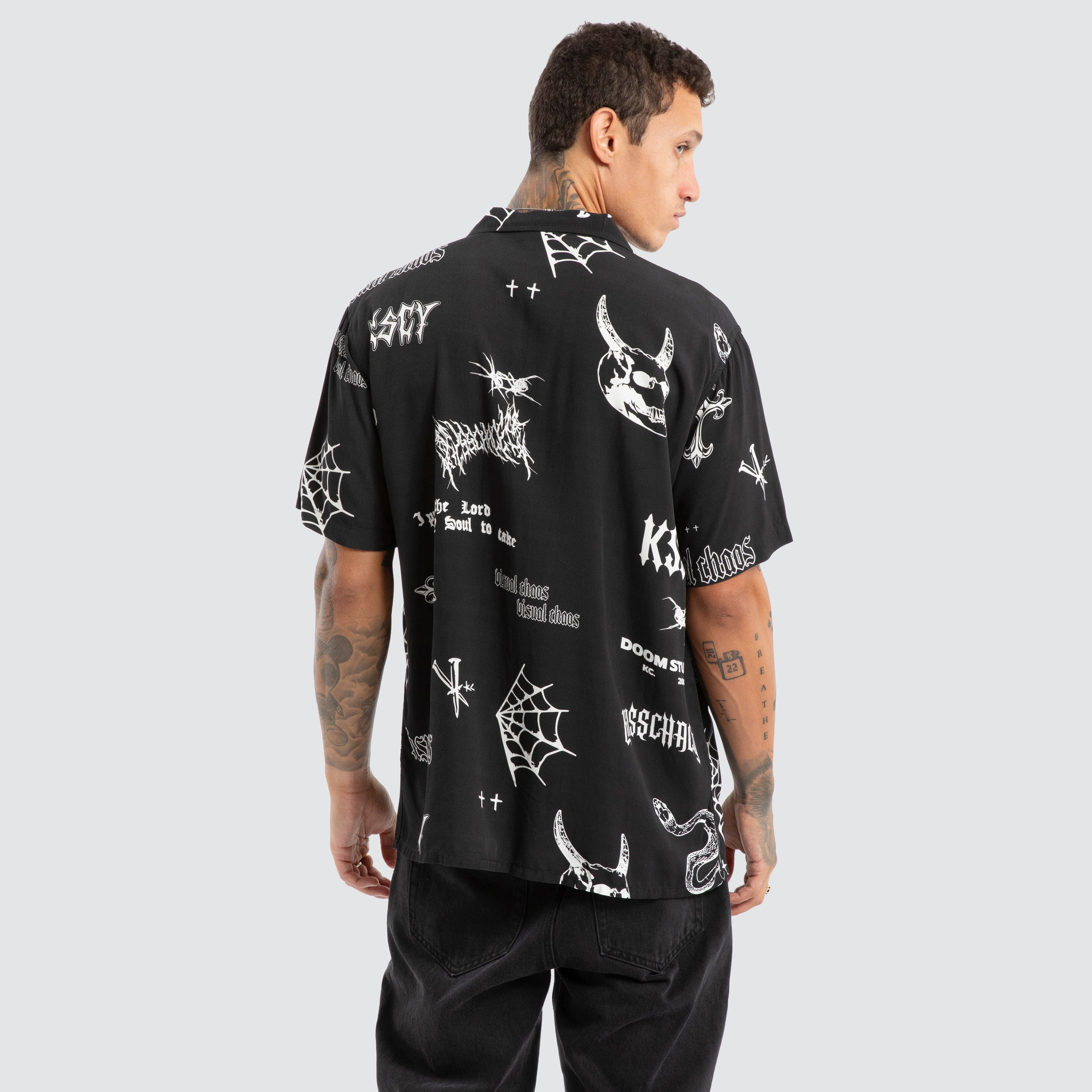 KSCY Visual Chaos Relaxed Short Sleeve Shirt in Black Print