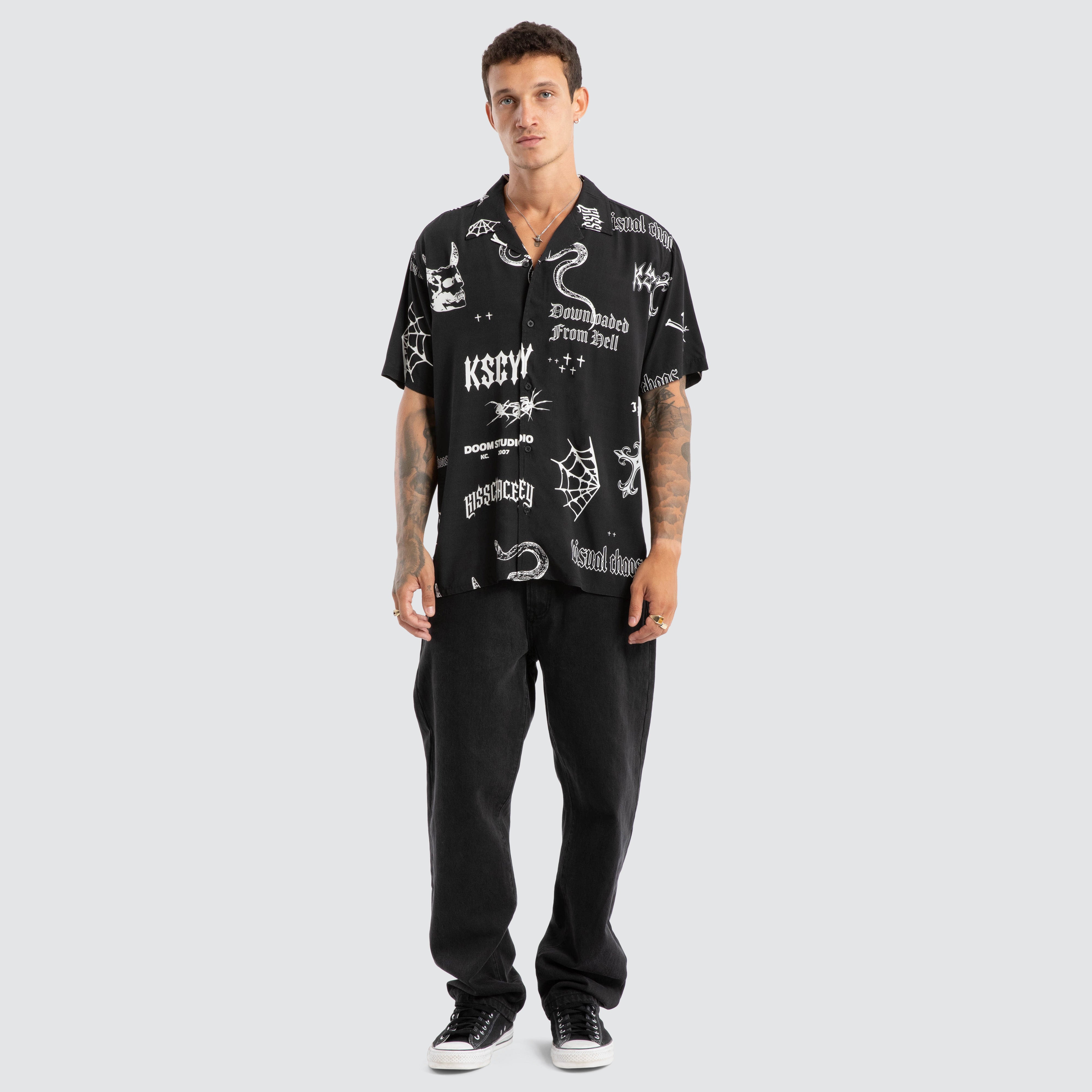 KSCY Visual Chaos Relaxed Short Sleeve Shirt in Black Print