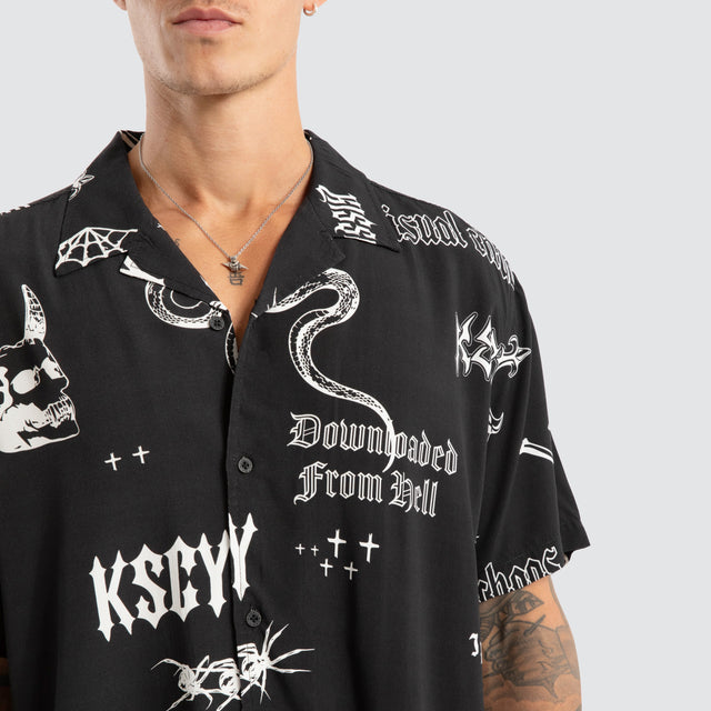 Visual Chaos Relaxed Short Sleeve Shirt Black Print