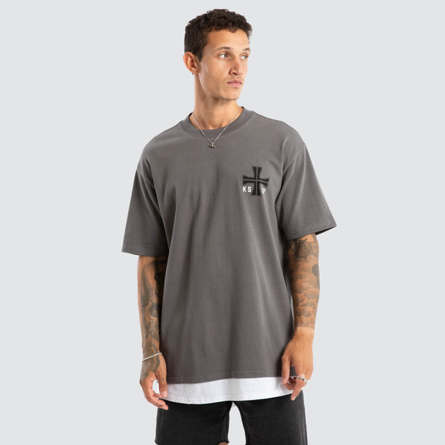 Fable Box Fit Layer Tee Charcoal