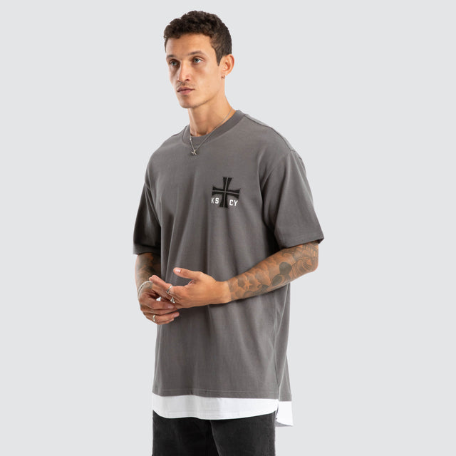 Fable Box Fit Layer Tee Charcoal