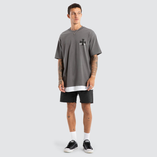 Fable Box Fit Layer Tee Charcoal