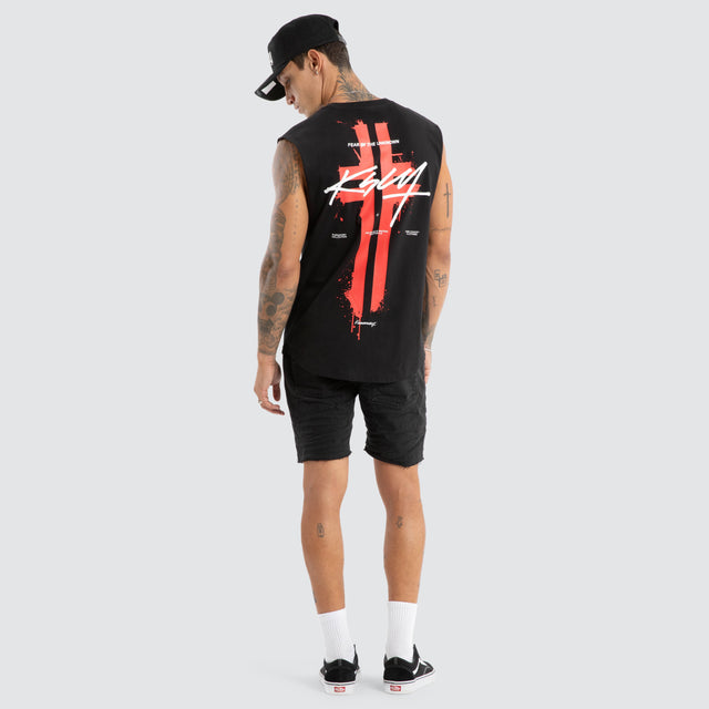 Model wears Letdown Dual Curved Muscle Jet Black Muscle Tees Black – image 4