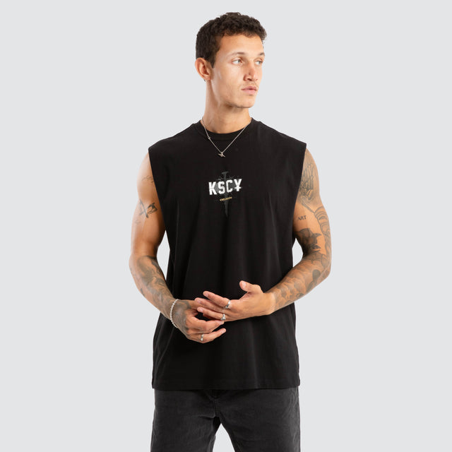 Model wears Imperial Relaxed Muscle Jet Black Muscle Tees Black – image 2