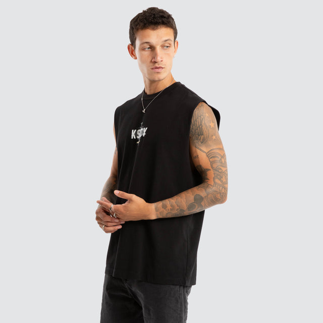 Model wears Imperial Relaxed Muscle Jet Black Muscle Tees Black – image 4