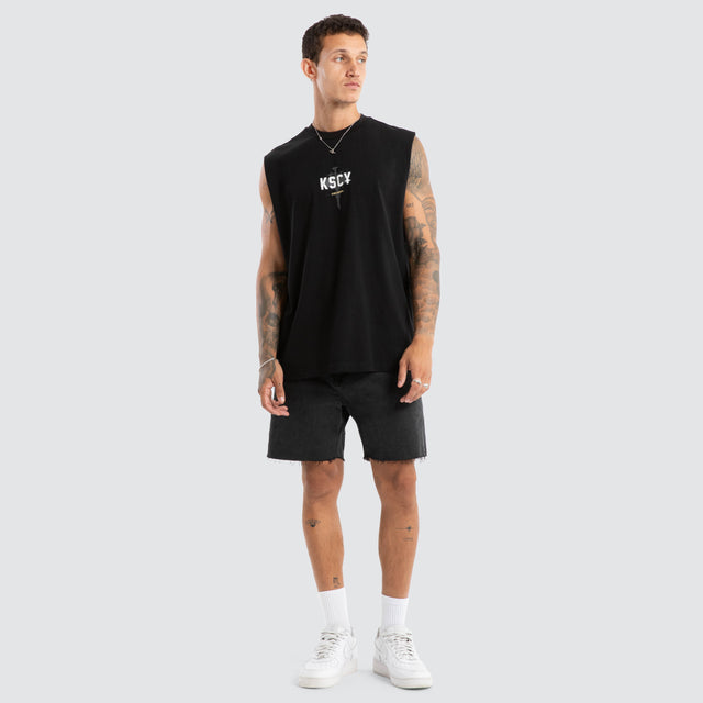 Model wears Imperial Relaxed Muscle Jet Black Muscle Tees Black – image 5
