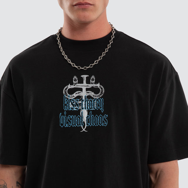 Model wears Pray Soul Street Tee Jet Black T-Shirts Black – image 4