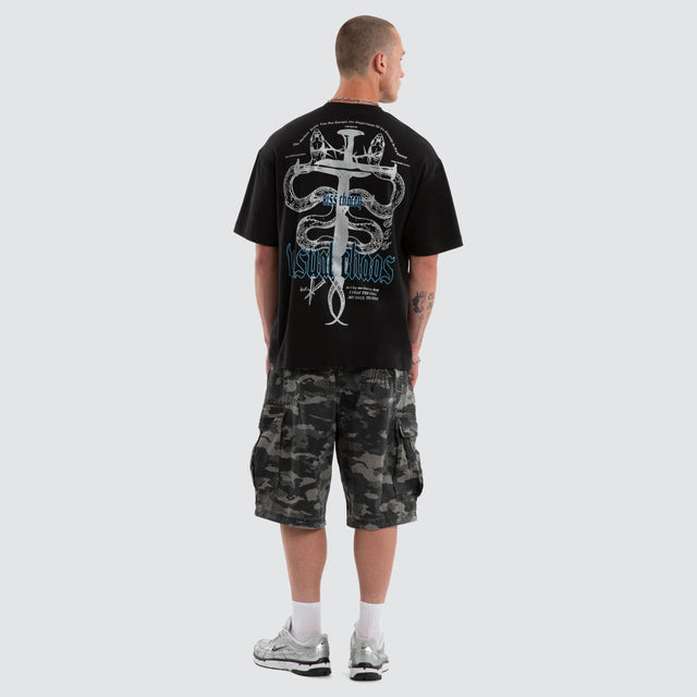 Model wears Pray Soul Street Tee Jet Black T-Shirts Black – image 5