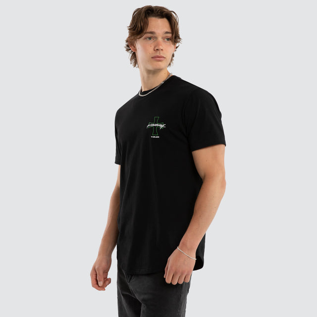 Model wears Crossover Dual Curved Tee Jet Black T-Shirts Black – image 3