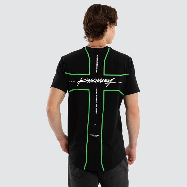 Model wears Crossover Dual Curved Tee Jet Black T-Shirts Black – image 1