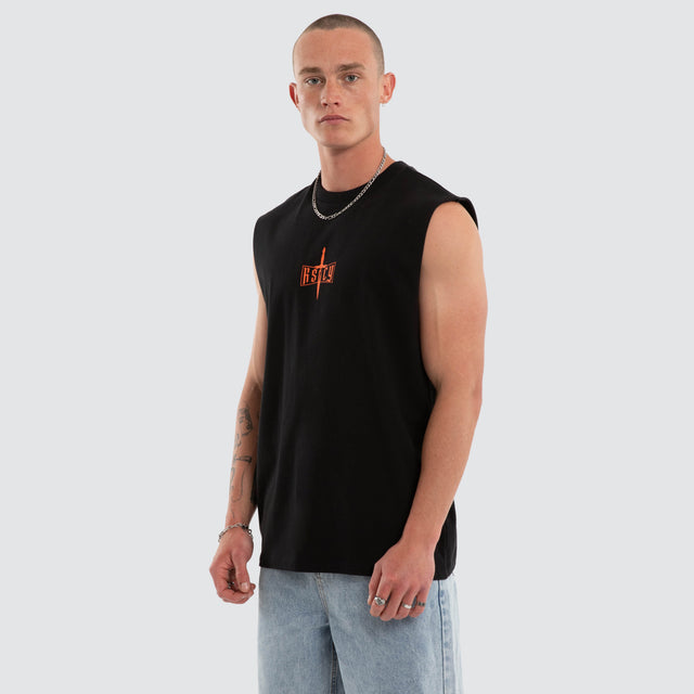 Model wears Plague Relaxed Muscle Jet Black Muscle Tees Black – image 3