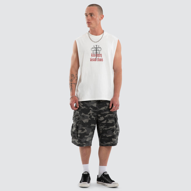 Model wears Pray Soul Street Muscle Natural White Muscle Tees White – image 2