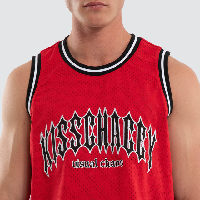 Model wears Tracks Basketball Jersey Red Jerseys Red – image 4