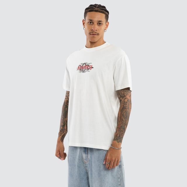 Model wears Risen Relaxed Tee Natural White T-Shirts White – image 5