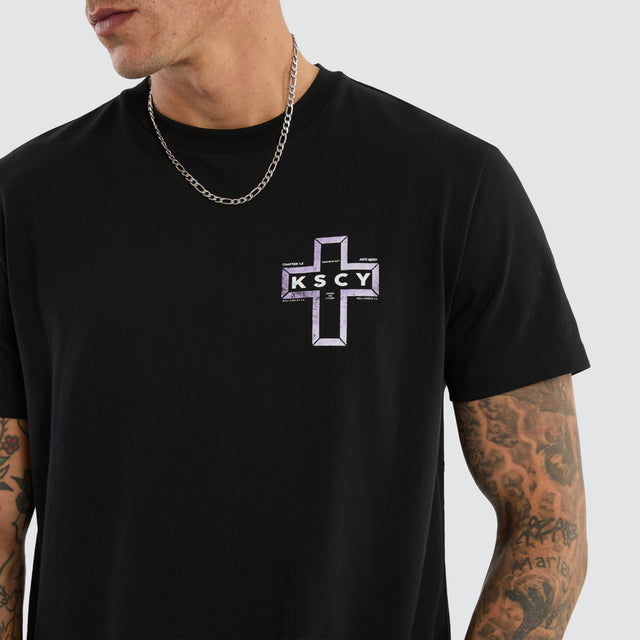 Model wears Dominus Dual Curved Tee Jet Black T-Shirts Black – image 4