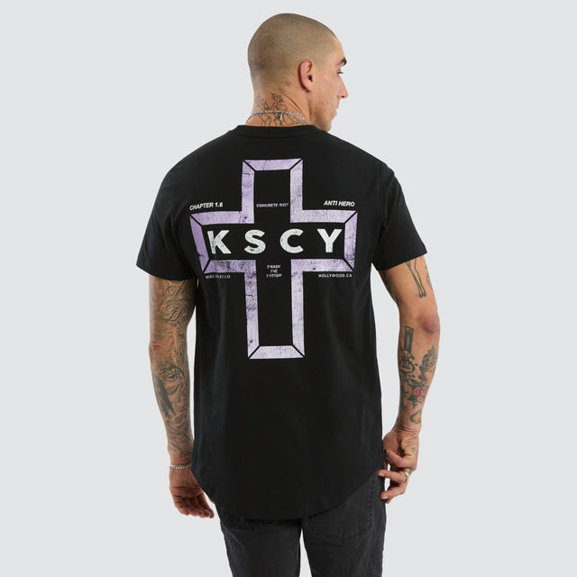 Model wears Dominus Dual Curved Tee Jet Black T-Shirts Black – image 1