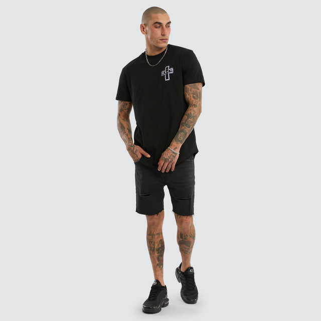 Model wears Dominus Dual Curved Tee Jet Black T-Shirts Black – image 2