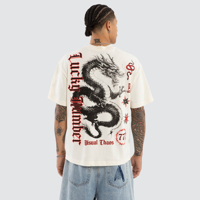 Model wears Dragon Street Tee Tofu T-Shirts Cream – image 1