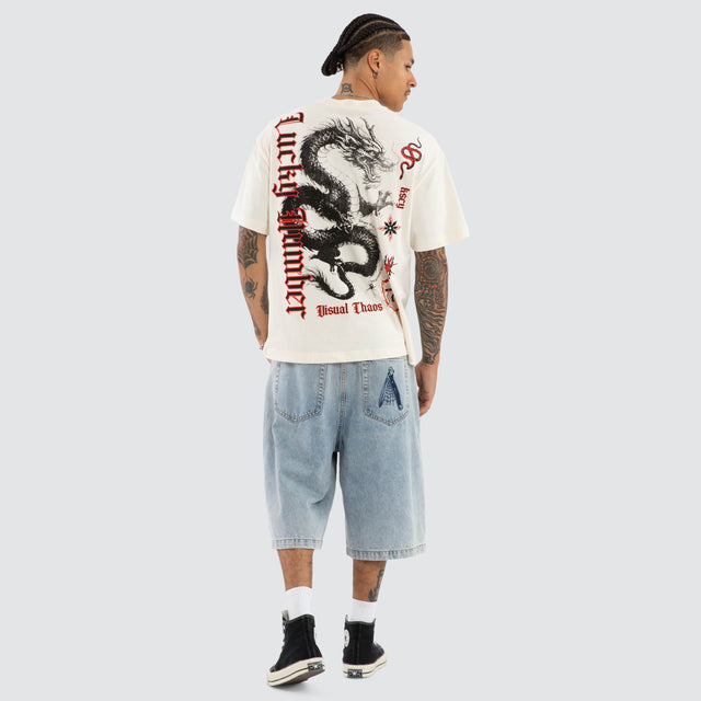 Model wears Dragon Street Tee Tofu T-Shirts Cream – image 3