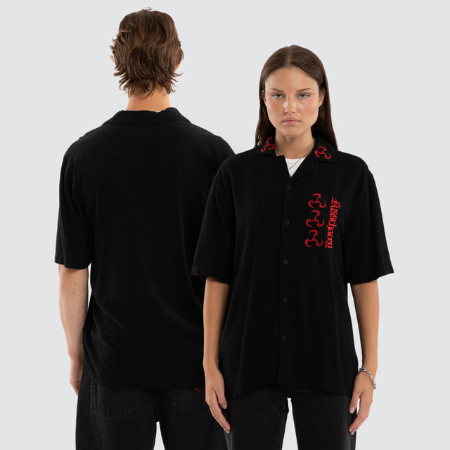 Shadowrun Short Sleeve Button Up Shirt Jet Black