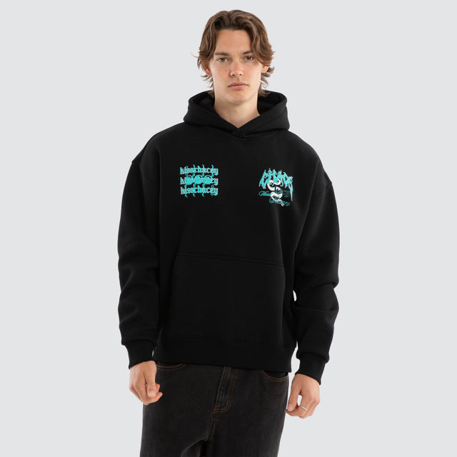 Model wears Agnus Oversized Hoodie Jet Black Hoodies Black – image 5