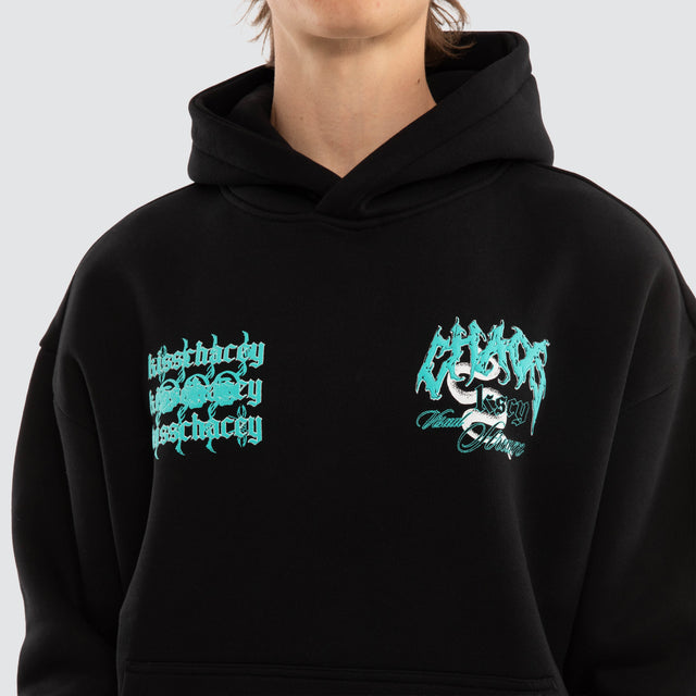 Model wears Agnus Oversized Hoodie Jet Black Hoodies Black – image 3