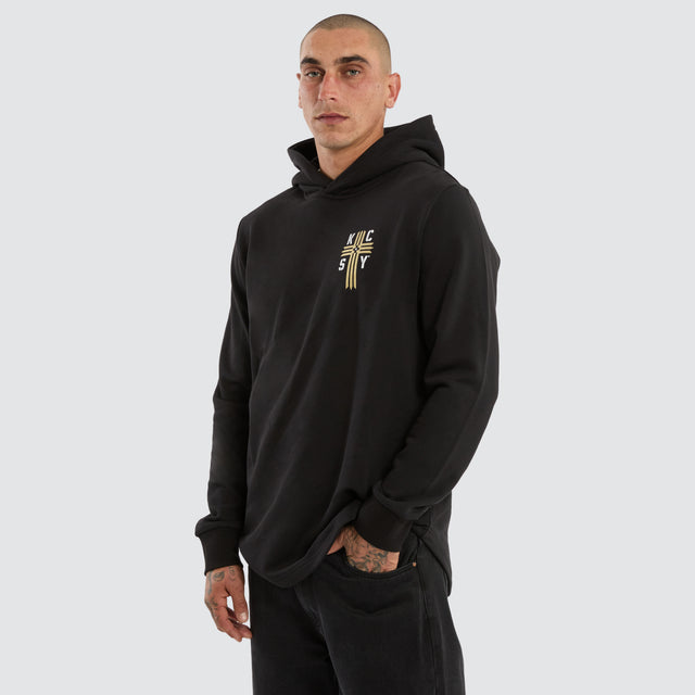 Model wears Guardian Dual Curved Hoodie Jet Black Hoodies Black – image 4