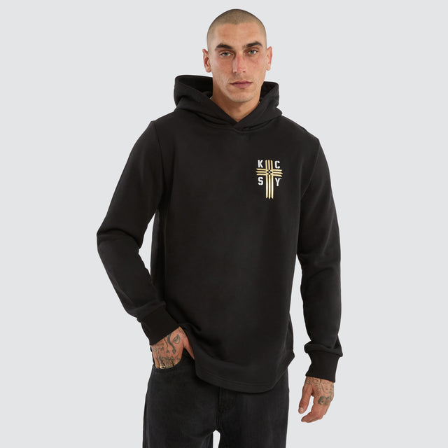 Model wears Guardian Dual Curved Hoodie Jet Black Hoodies Black – image 3