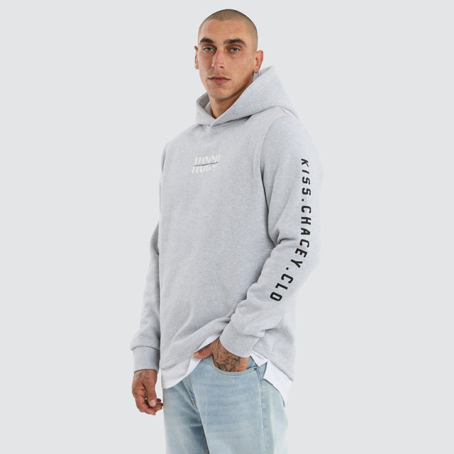 Model wears Sharp Layered Hoodie Grey Marle Hoodies Grey – image 5
