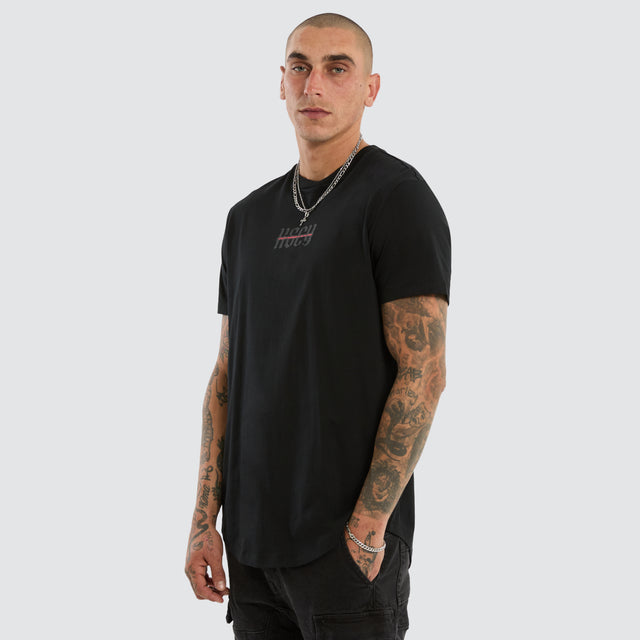 Model wears Apparition Dual Curved Tee Jet Black T-Shirts Black – image 5