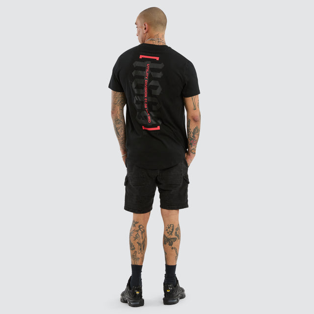 Model wears Apparition Dual Curved Tee Jet Black T-Shirts Black – image 4