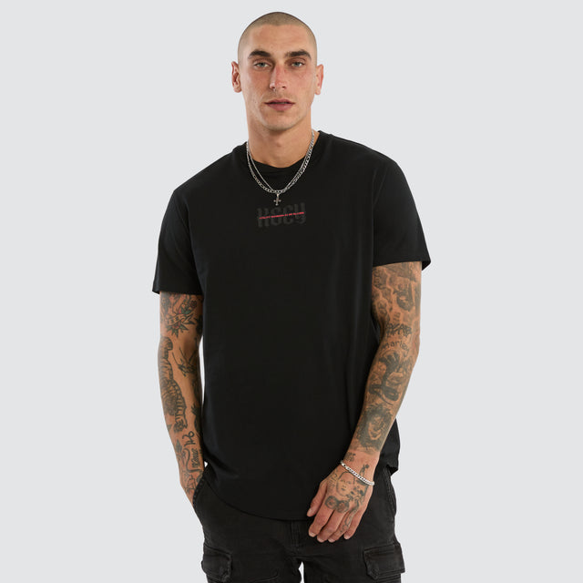 Model wears Apparition Dual Curved Tee Jet Black T-Shirts Black – image 3