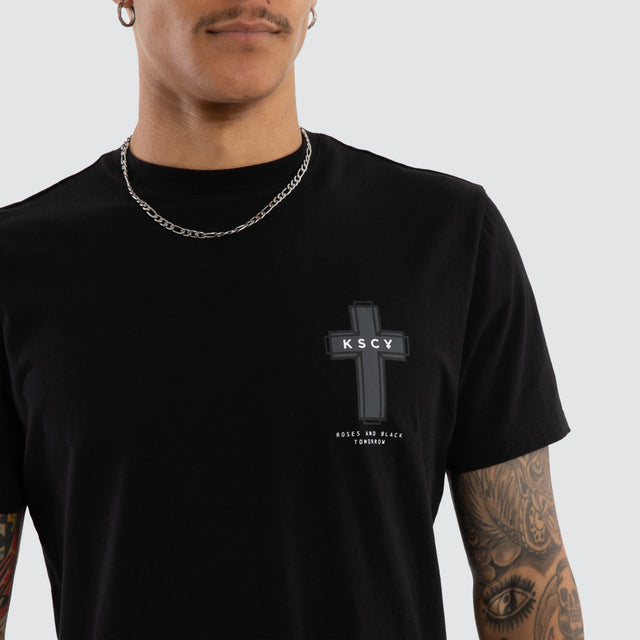 Model wears Judgement Dual Curved Tee Jet Black T-Shirts Black – image 4