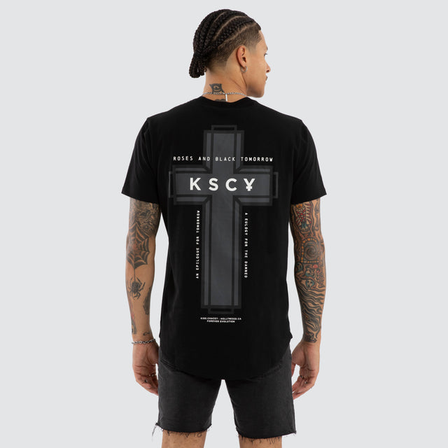 Model wears Judgement Dual Curved Tee Jet Black T-Shirts Black – image 1