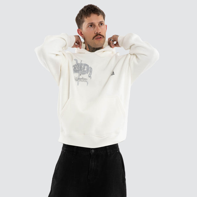 Model wears Entropy Oversized Hoodie Natural White Hoodies White – image 3