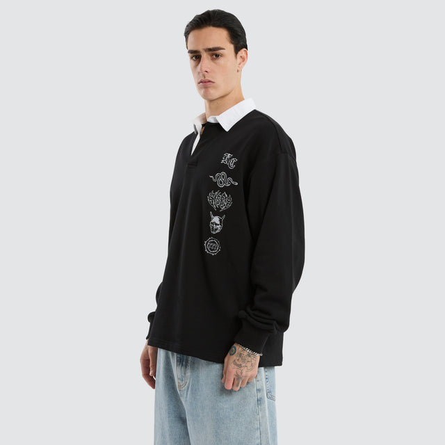Stacked Rugby Jumper Jet Black