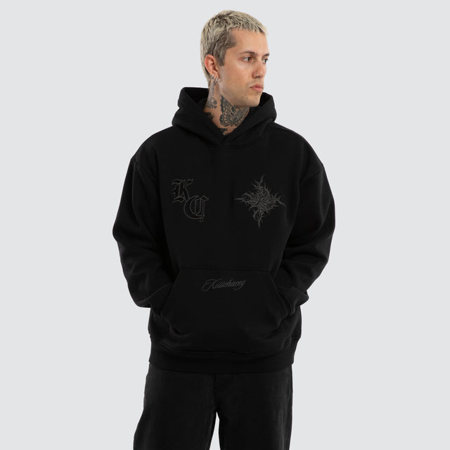 Model wears Paragons Relaxed Hoodie Jet Black Hoodies Black – image 4