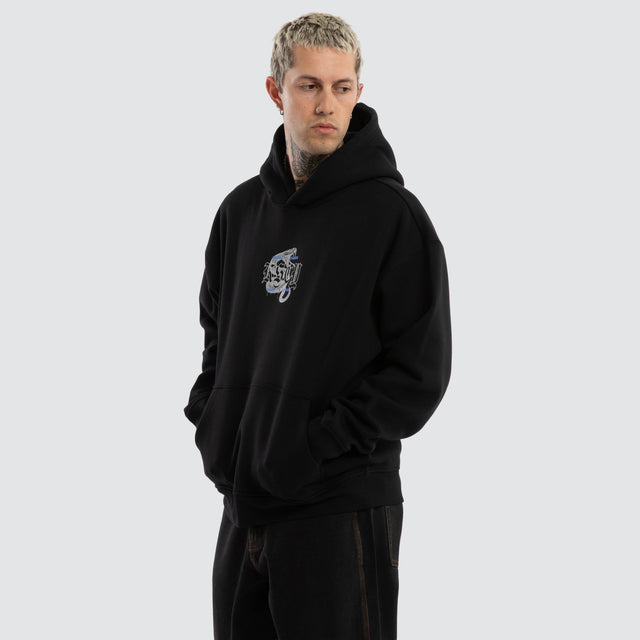 Model wears Python Oversized Hoodie Jet Black Hoodies Black – image 3