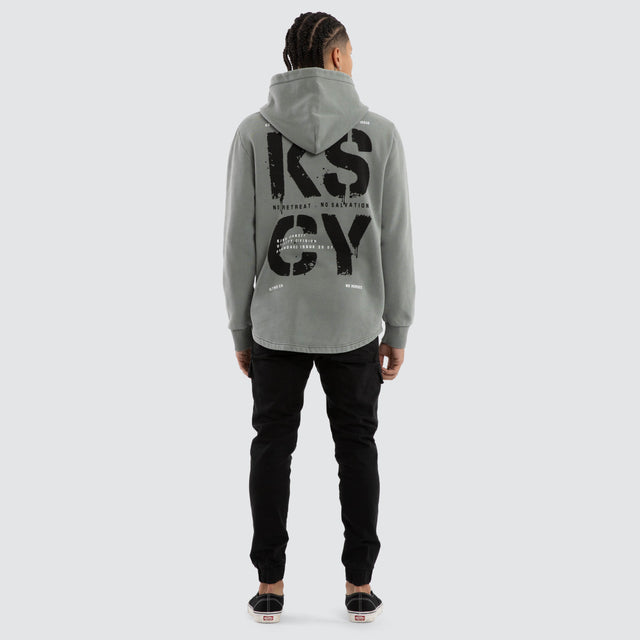 Model wears Reverence Dual Curved Hoodie Pigment Neutral Grey Hoodies Grey – image 5