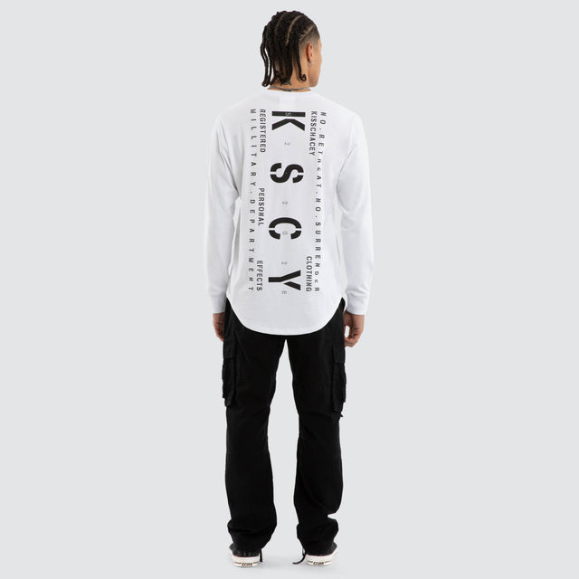 Model wears Sledge Cape Back Long Sleeve Tee Optical White Longsleeve T-Shirts White – image 4
