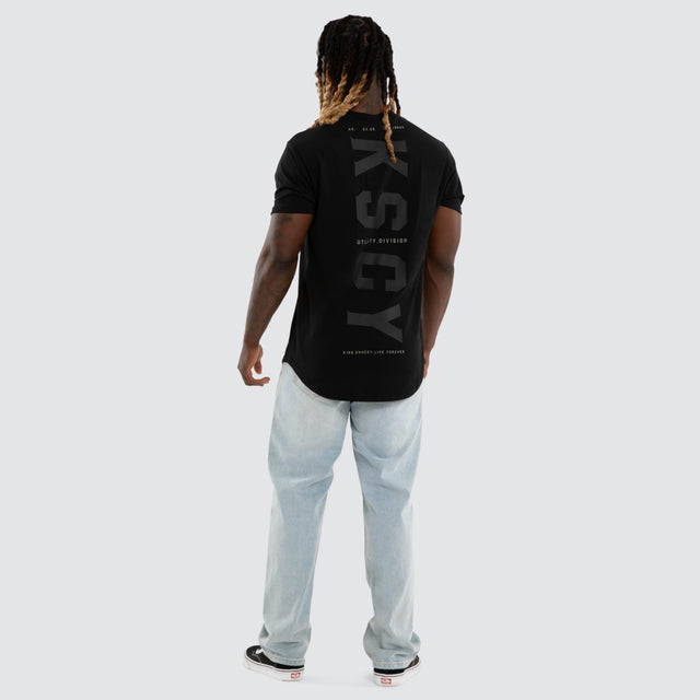 Model wears Existence Dual Curved Tee Jet Black T-Shirts Black – image 5